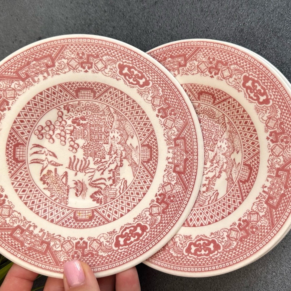 Vintage Willow ware saucer Red royal china. Set of 3.